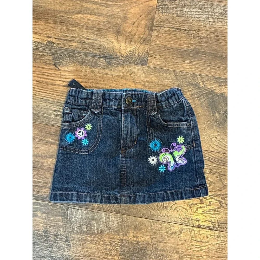 Healthtex Girls Denim Butterfly Embroidered Skirt Size 5T Dark Wash Jean Skirt